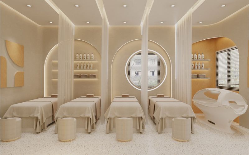 Spa phong cách hàn quốc với gam màu vàng nhạt nhã nhặn
