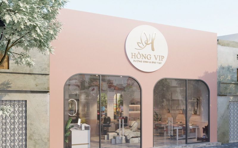 Mẫu spa có thiết kế biển hiệu và logo đồng bộ về màu sắc