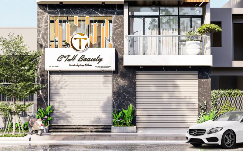 Mặt tiền spa phong cách hiện đại được ốp đá sang trọng