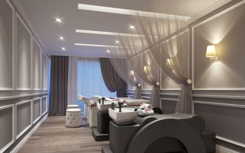 Spa gội đầu tân cổ điển Châu Âu gam màu xám trầm cuốn hút