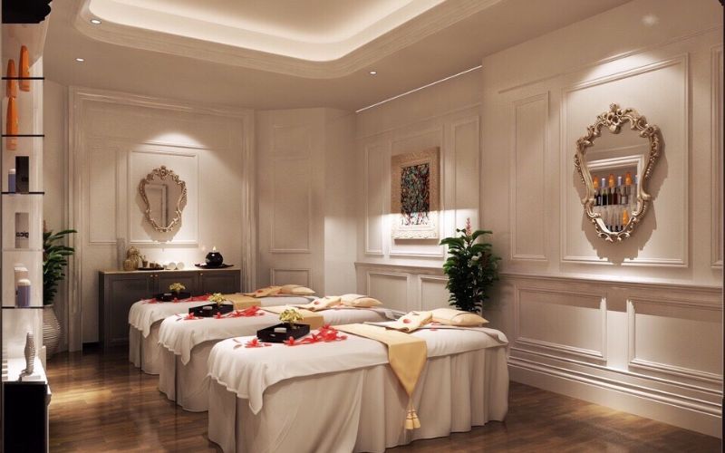 Spa massage tân cổ điển kiểu Pháp với gam màu be thanh lịch, nhã nhặn