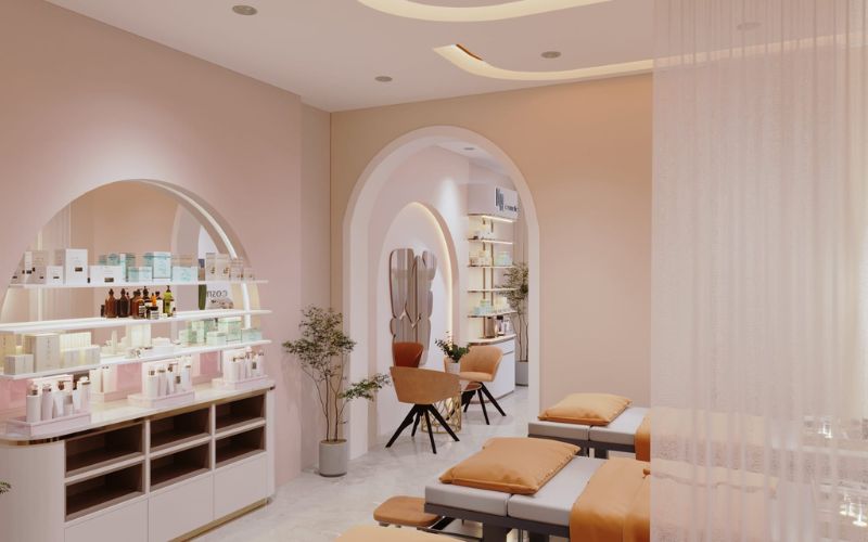 Spa gội đầu dưỡng sinh màu hồng nhạt phong cách hiện đại cực thanh lịch