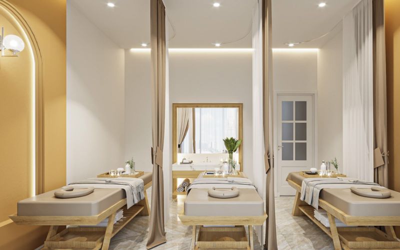 Spa Vintage kiểu Pháp kết hợp hài hòa ánh sáng tự nhiên và đèn