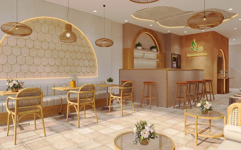 Quán cafe mộc với gam màu cam đất mang lại vẻ đẹp trẻ trung