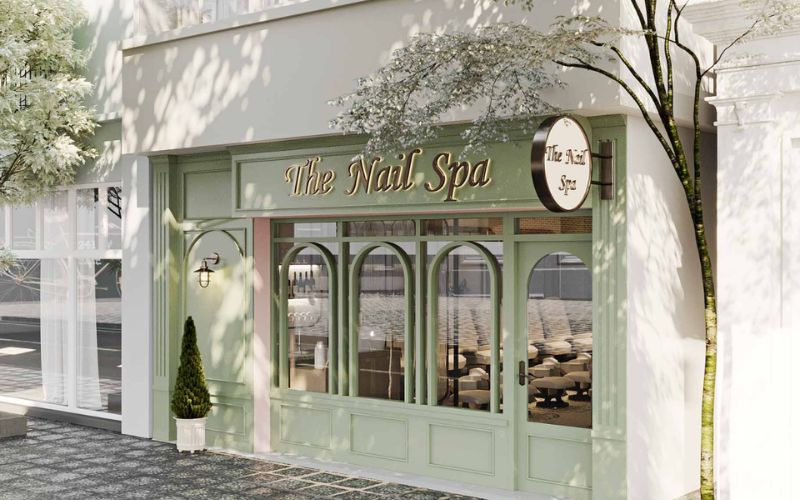 Mặt tiền spa Tân cổ điển kiểu Pháp với gam màu xanh rêu ấn tượng