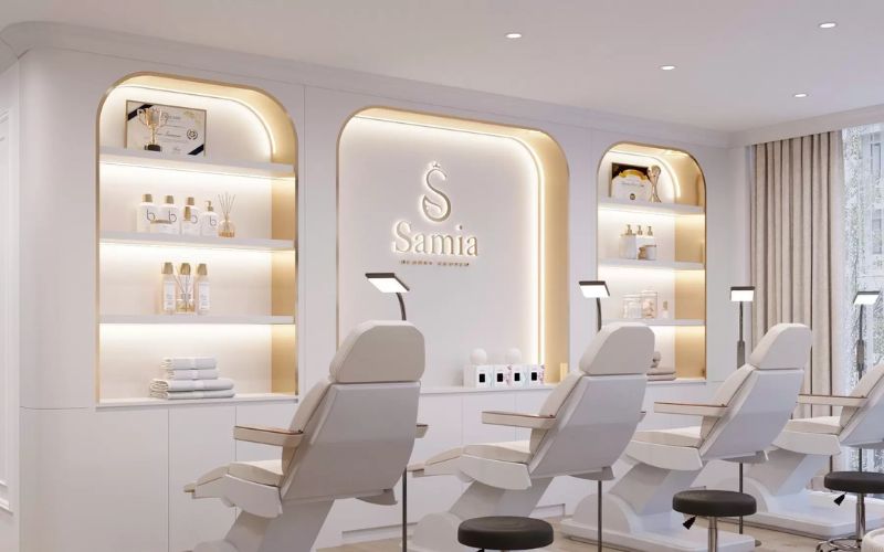 Spa phun xăm tân cổ điển kiểu hiện đại với gam màu trắng tinh tế
