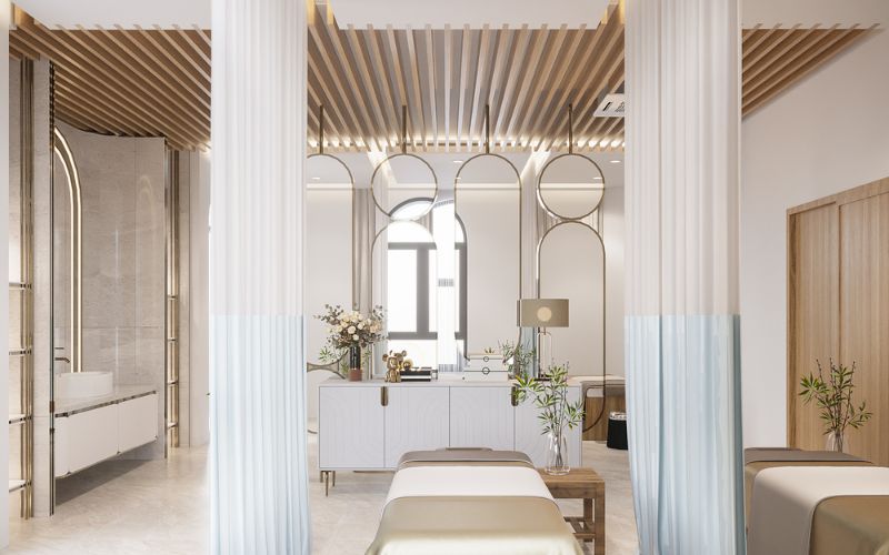 Spa massage tân cổ điển kiểu hiện đại màu be, nội thất tiện nghi