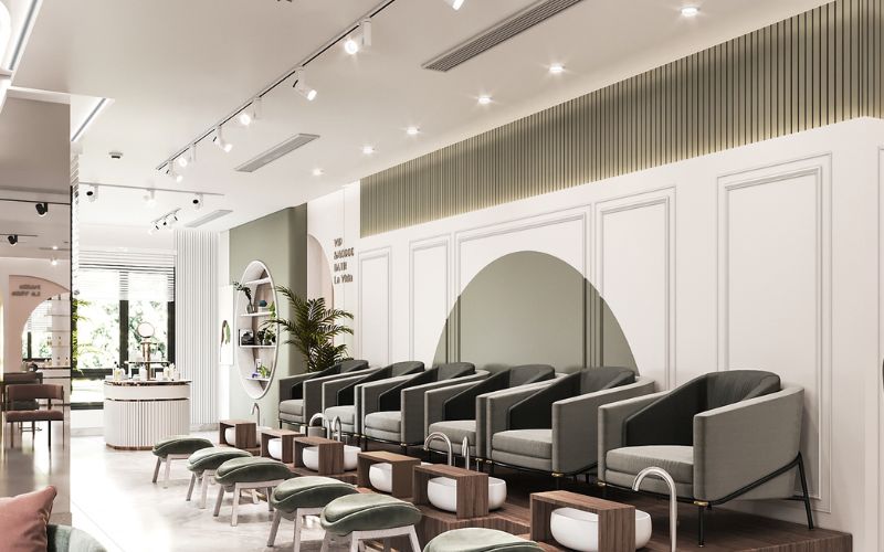 Spa nail tân cổ điển kiểu hiện đại phối hai màu trắng, xanh độc đáo
