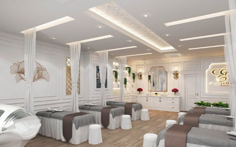 Spa Vintage decor với mảng xanh, lọ hoa cực độc đáo