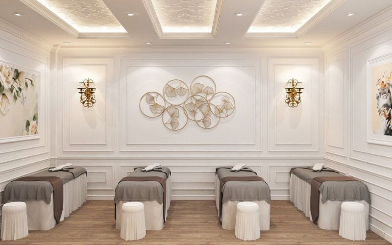 Spa massage tân cổ điển màu trắng sữa, tranh treo tường nghệ thuật