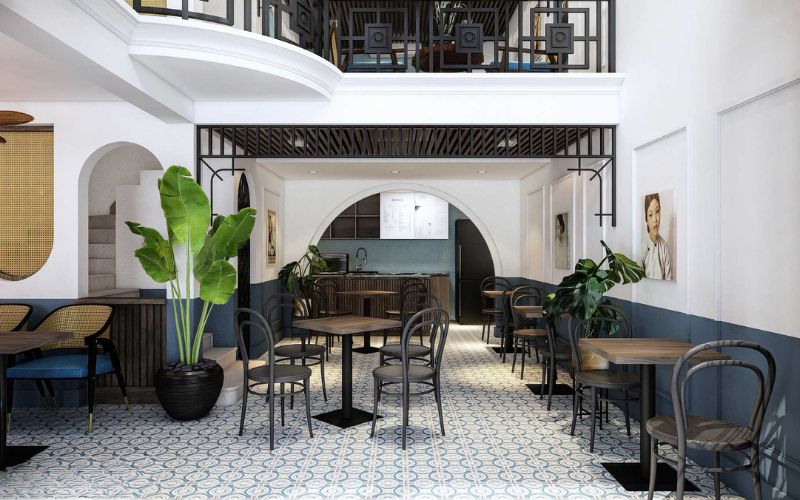 Quán cafe gác lửng phong cách cổ xưa với gam màu trắng nhã nhặn