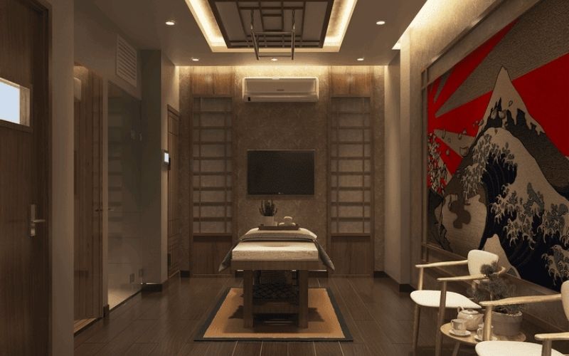 Spa gội đầu kiểu Nhật cực ấn tượng với tranh núi phú sĩ