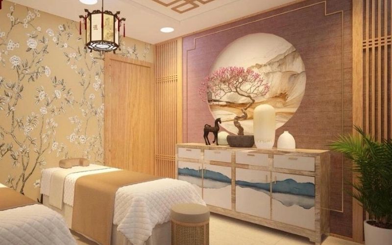 Spa massage Nhật cực nhẹ nhàng với giấy dán tường hoa văn tinh tế