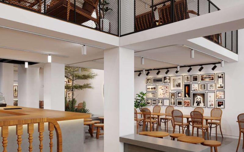 Quán cafe hàn quốc trang trí thêm cây xanh cho không gian bớt đơn điệu