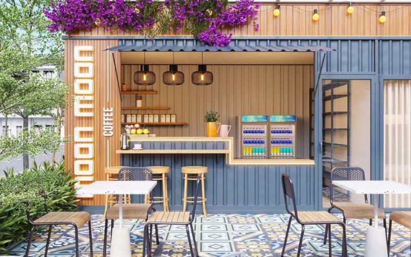 Quán cafe container phong cách hàn quốc kết hợp sân vườn thoáng đãng