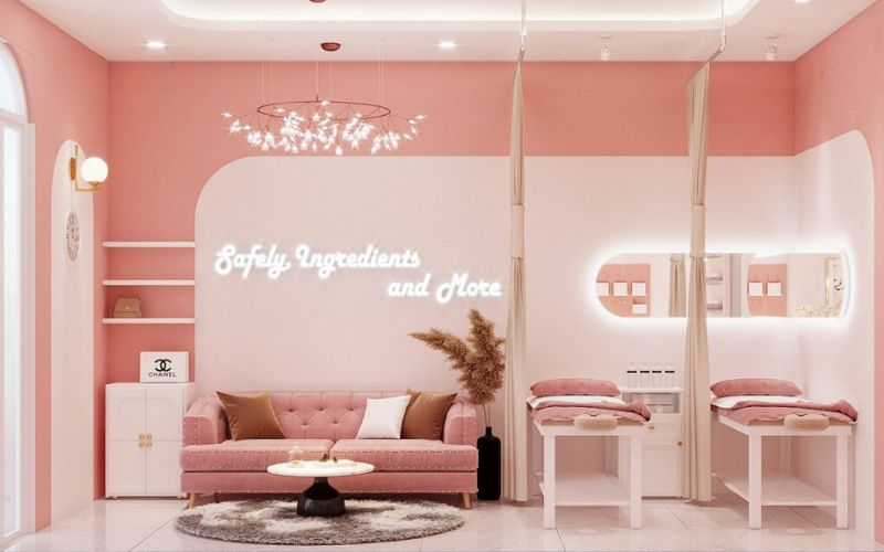 Spa gội đầu phong cách hàn quốc màu hồng pastel tươi mới, sinh động
