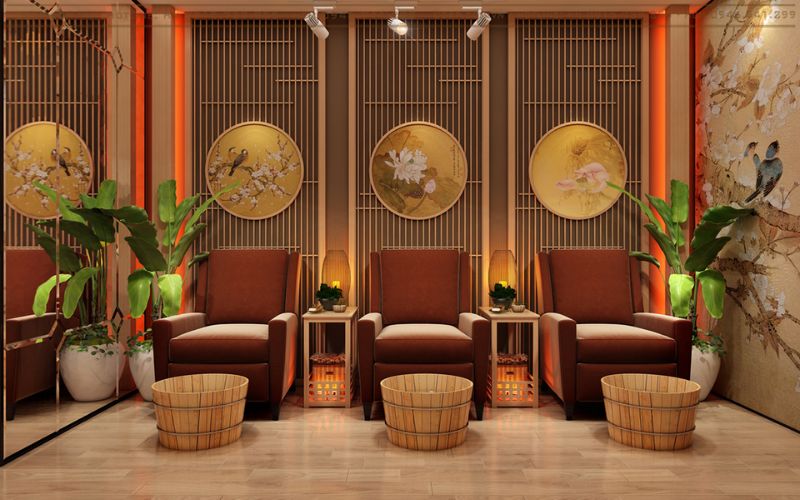 Spa Trung Hoa với bồn gỗ ngâm chân thảo dược trị đau nhức, tê chân