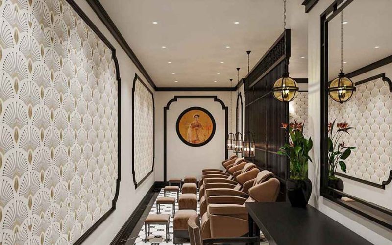 Mẫu spa Indochine bố trí ghế massage giúp khách tận hưởng dịch vụ