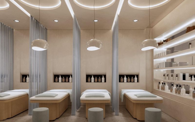 Mẫu spa phong cách tối giản với kiểu giường gỗ tinh tế