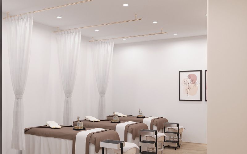 Mẫu spa phong cách hiện đại với kiểu giường ixox lót đệm chắc chắn