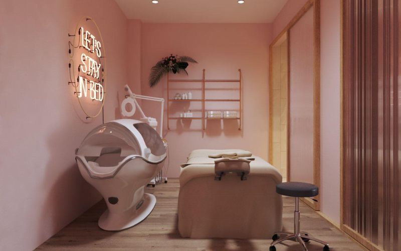 Mẫu spa tối giản đầu tư thiết bị massage giảm béo công nghệ cao