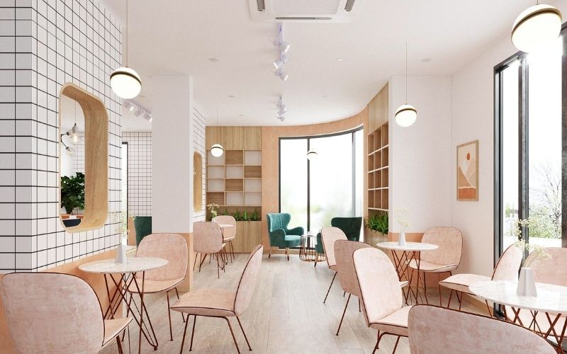 Quán trà sữa bình dân hiện đại decor nhiều màu sắc nổi bật