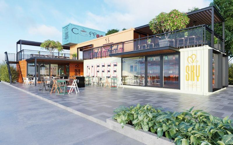 Quán trà sữa container sân vườn với thiết kế không gian cực khoáng đạt