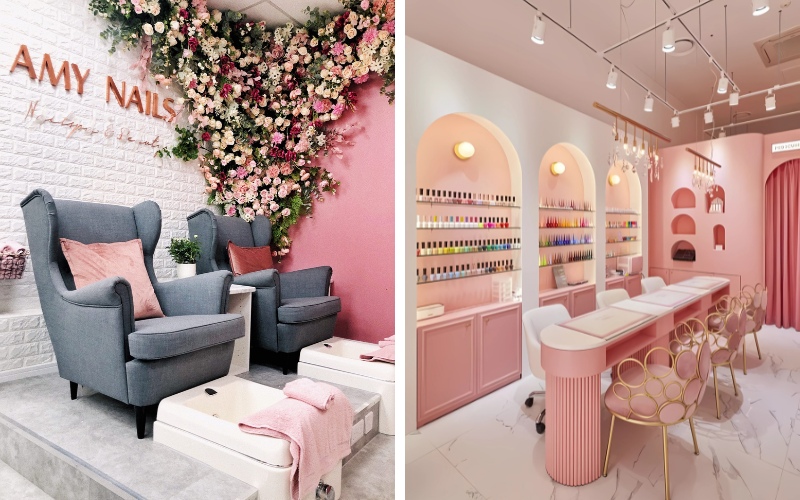 Thiết kế tiệm nail Hàn Quốc màu sắc ấn tượng