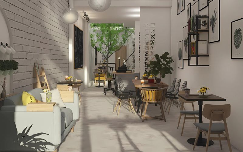 Thiết kế quán ăn vặt chuyên nghiệp tận dụng ánh sáng trắng dịu nhẹ